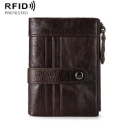 FX-199 Leather Retro Men Double Zipper Short Wallet Anti-RFID Casual Wallet Coin Purse(Coffee) Eurekaonline