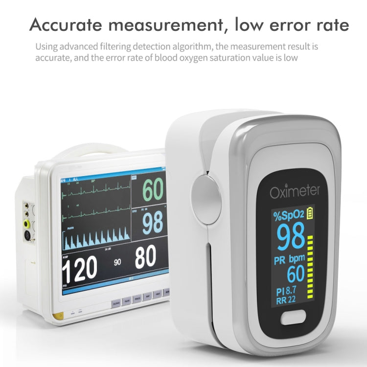 Finger Pulse Oximeter Finger Pulse Blood Oxygen Saturation Monitor, Colour: 130R Silver Black(English Manual) Eurekaonline