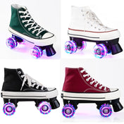 Flash Roller Skates Shoes Adult Children Four-Wheel Canvas Roller Skates Shoes Double Row Roller Skates Shoes, Size: 41(Burgundy  + Special Bag) Eurekaonline