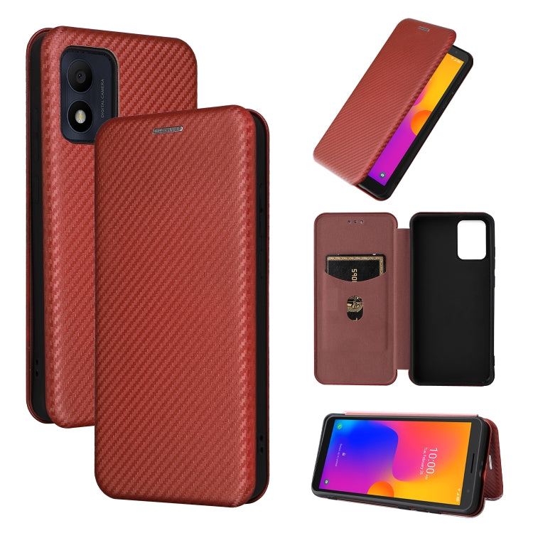 For Alcatel 1B 2022 Carbon Fiber Texture Flip Leather Phone Case(Brown) Eurekaonline