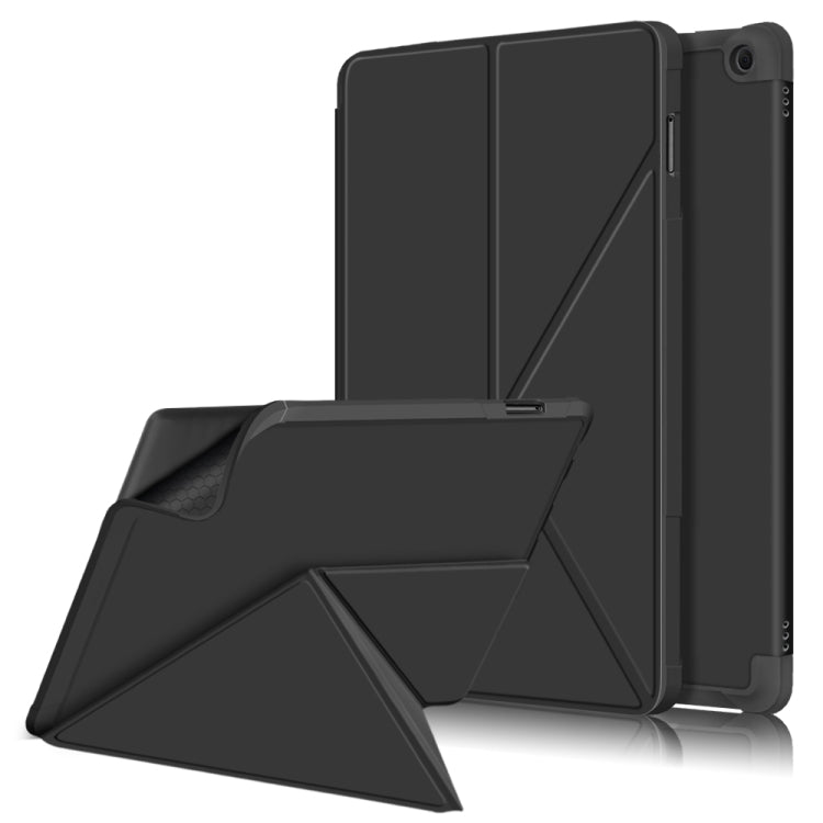  10 Plus 2021 Cloth Texture Multi-folding Horizontal Flip PU Leather Shockproof Case with Holder(Black) Eurekaonline