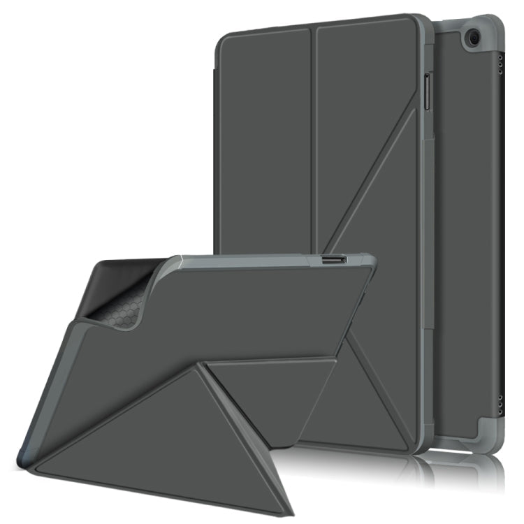 For Amazon Kindle Fire HD 10 / 10 Plus 2021 Cloth Texture Multi-folding Horizontal Flip PU Leather Shockproof Case with Holder(Grey) Eurekaonline