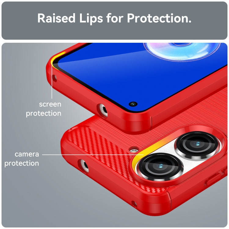 For Asus Zenfone 9 Brushed Texture Carbon Fiber TPU Case(Red) Eurekaonline
