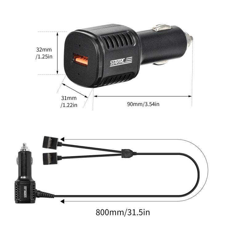 For DJI Mavic Mini 3 Pro STARTRC 2 in 1 Battery and Remote Control Charging Car Charger(Black) Eurekaonline