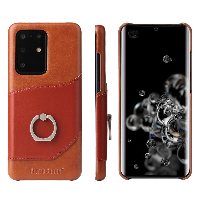 For Galaxy S20 Ultra Fierre Shann Oil Wax Texture Genuine Leather Back Cover Case with 360 Degree Rotation Holder & Card Slot(Brown) Eurekaonline