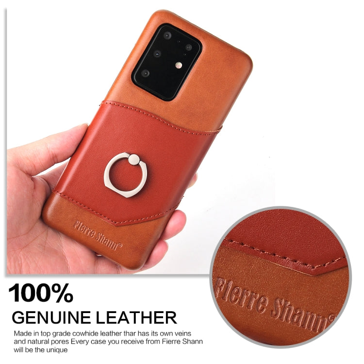 For Galaxy S20 Ultra Fierre Shann Oil Wax Texture Genuine Leather Back Cover Case with 360 Degree Rotation Holder & Card Slot(Brown) Eurekaonline