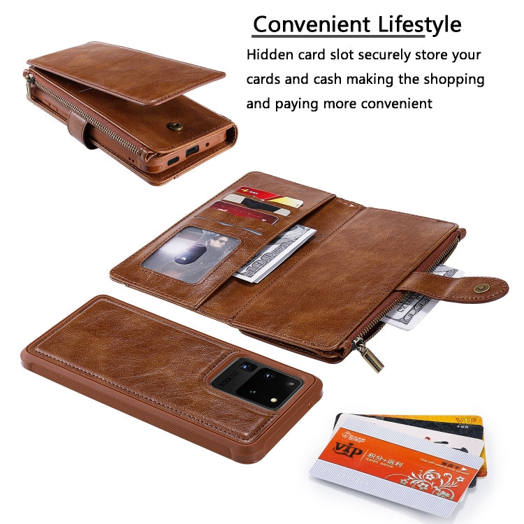 For Galaxy S20 Ultra Multifunctional Retro Detachable Magnetic Horizontal Flip Leather Case with Card Slots & Holder & Wallet & Photo Frame(Brown) Eurekaonline