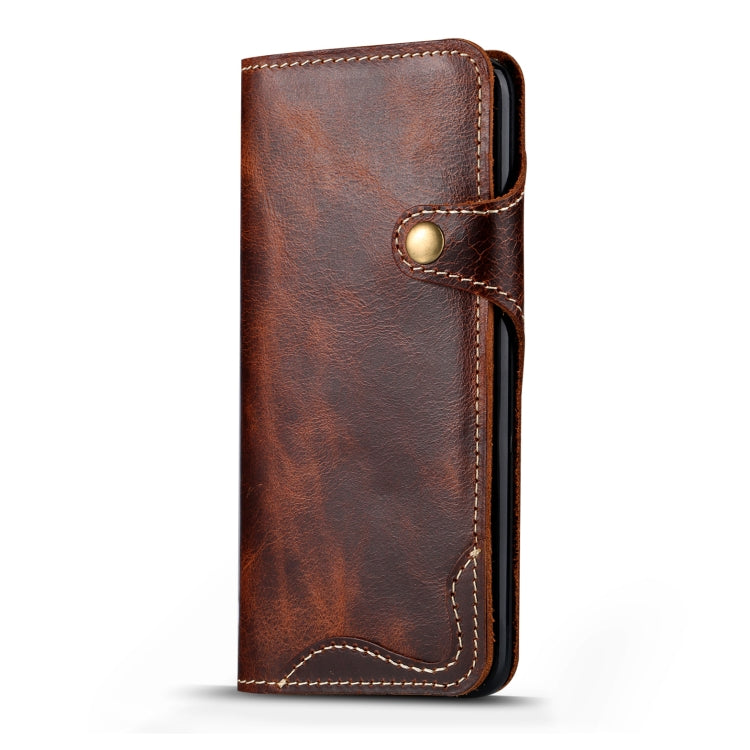 For Galaxy S9 Plus Denior Oil Wax Cowhide Magnetic Button Horizontal Flip Leather Case with Card Slots & Wallet(Brown) Eurekaonline