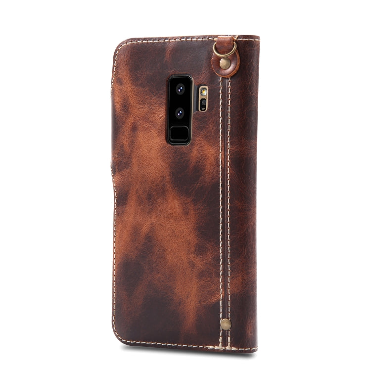 For Galaxy S9 Plus Denior Oil Wax Cowhide Magnetic Button Horizontal Flip Leather Case with Card Slots & Wallet(Brown) Eurekaonline