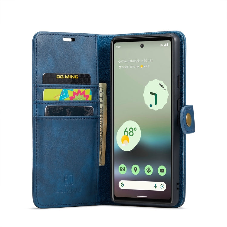 For Google Pixel 6A DG.MING Crazy Horse Texture Detachable Magnetic Leather Phone Case(Blue) Eurekaonline