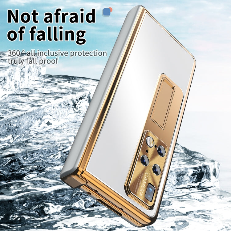 For Hauwei Mate X2 Aluminum Alloy Double Hinge Shockproof Phone Protective Case(Silver Gold) Eurekaonline
