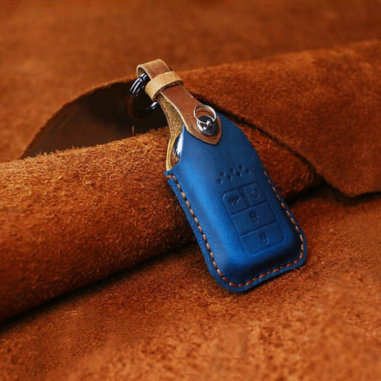 For Honda Car Cowhide Leather Key Protective Cover Key Case, Four Keys Version (Blue) Eurekaonline