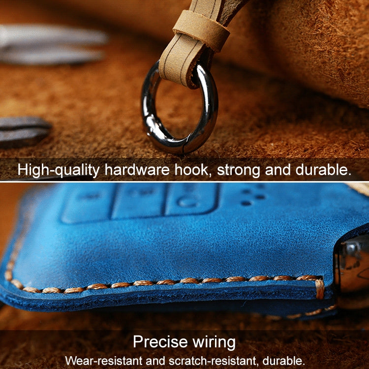 For Honda Car Cowhide Leather Key Protective Cover Key Case, Four Keys Version (Blue) Eurekaonline
