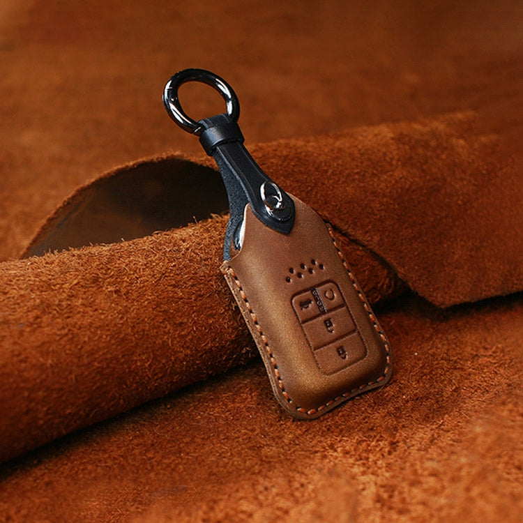 For Honda Car Cowhide Leather Key Protective Cover Key Case, Four Keys Version (Brown) Eurekaonline