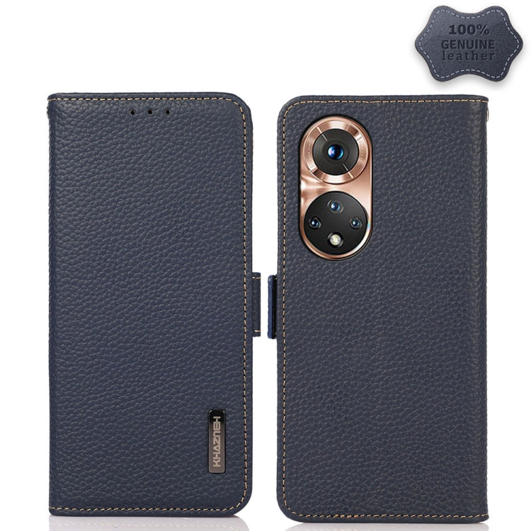 For Honor 50 KHAZNEH Side-Magnetic Litchi Genuine Leather RFID Phone Case(Blue) Eurekaonline