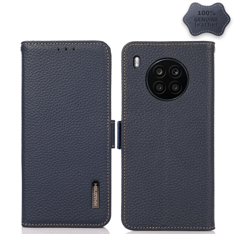  Huawei nova 8i KHAZNEH Side-Magnetic Litchi Genuine Leather RFID Phone Case(Blue) Eurekaonline