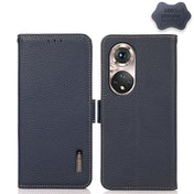For Honor 50 Pro KHAZNEH Side-Magnetic Litchi Genuine Leather RFID Phone Case(Blue) Eurekaonline