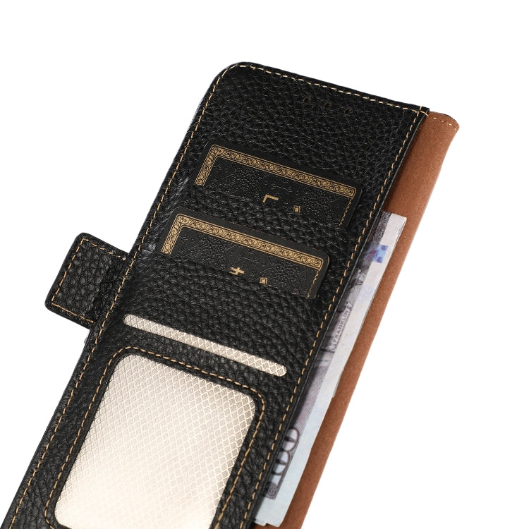 For Honor 50 SE KHAZNEH Side-Magnetic Litchi Genuine Leather RFID Phone Case(Black) Eurekaonline