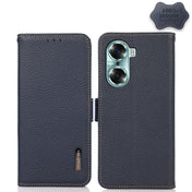 For Honor 60 KHAZNEH Side-Magnetic Litchi Genuine Leather RFID Phone Case(Blue) Eurekaonline