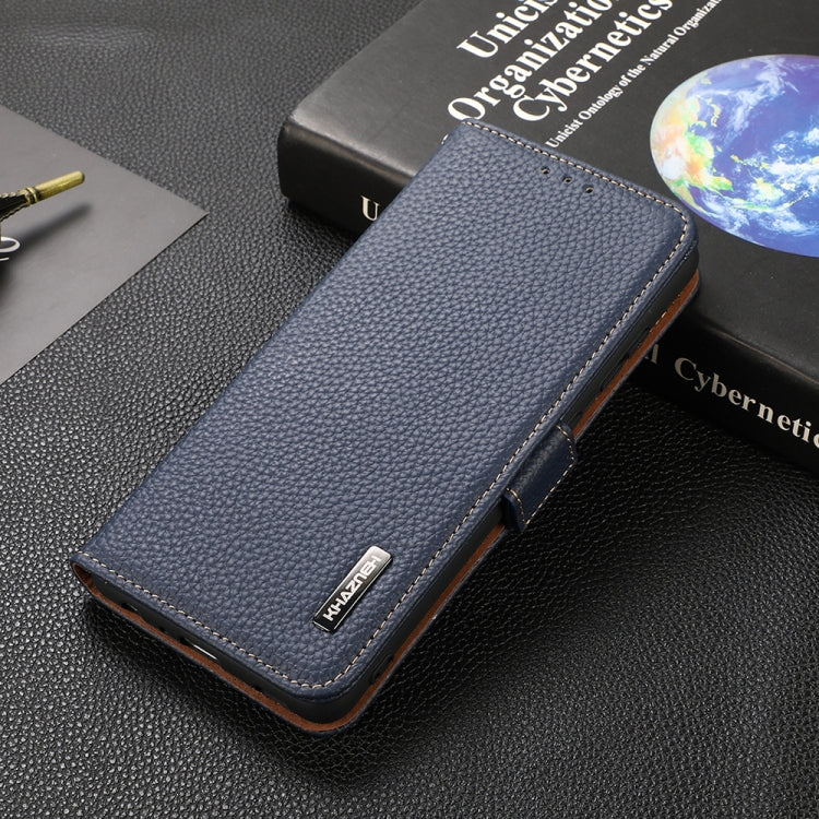 For Honor 60 KHAZNEH Side-Magnetic Litchi Genuine Leather RFID Phone Case(Blue) Eurekaonline