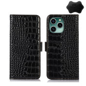 For Honor 60 SE Crocodile Top Layer Cowhide Leather Phone Case(Black) Eurekaonline