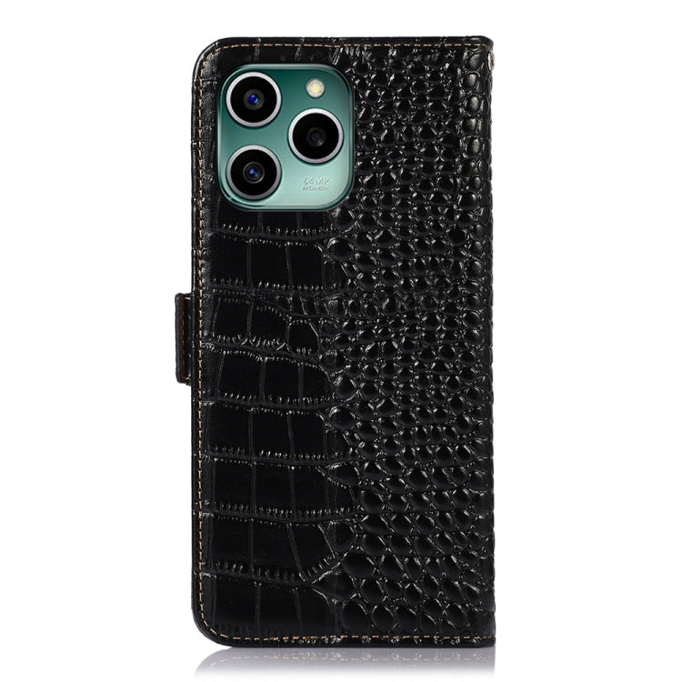 For Honor 60 SE Crocodile Top Layer Cowhide Leather Phone Case(Black) Eurekaonline