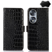 For Honor 70 Crocodile Top Layer Cowhide Leather Phone Case(Black) Eurekaonline