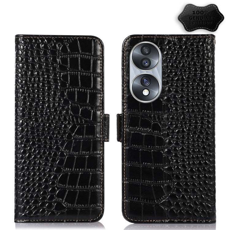 For Honor 70 Crocodile Top Layer Cowhide Leather Phone Case(Black) Eurekaonline