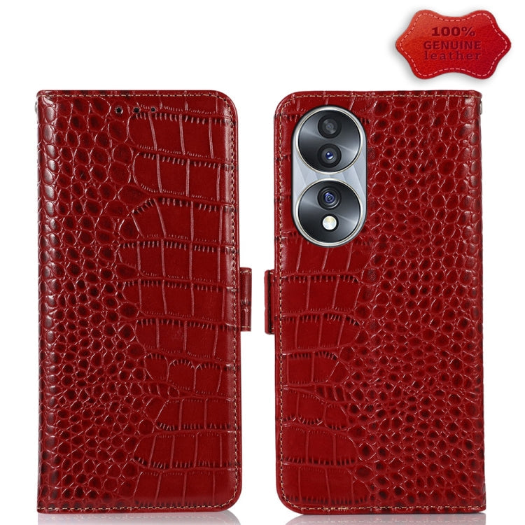 For Honor 70 Crocodile Top Layer Cowhide Leather Phone Case(Red) Eurekaonline