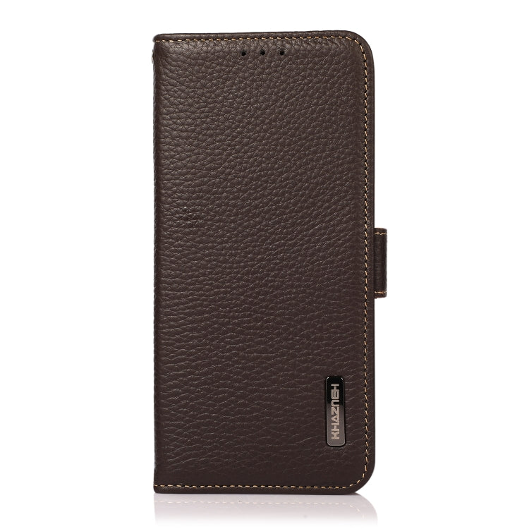 For Honor 80 KHAZNEH Side-Magnetic Litchi Genuine Leather RFID Phone Case(Brown) Eurekaonline