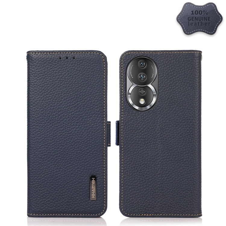 For Honor 80 Pro KHAZNEH Side-Magnetic Litchi Genuine Leather RFID Phone Case(Blue) Eurekaonline