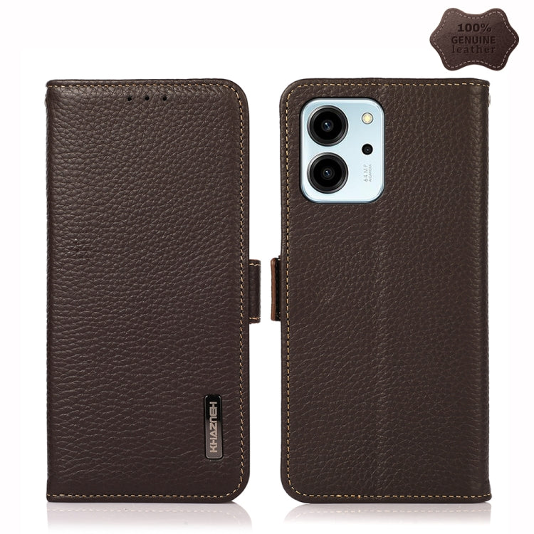 For Honor 80 SE KHAZNEH Side-Magnetic Litchi Genuine Leather RFID Phone Case(Brown) Eurekaonline