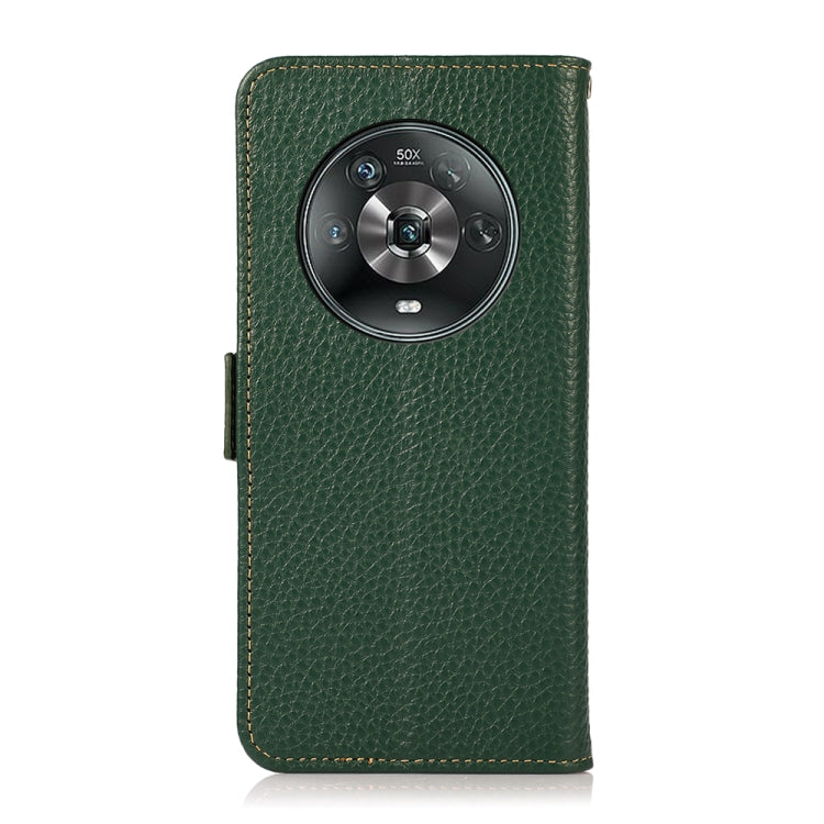 For Honor Magic 4 KHAZNEH Side-Magnetic Litchi Genuine Leather RFID Phone Case(Green) Eurekaonline