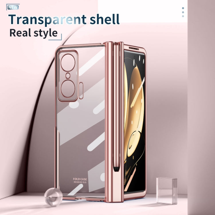 For Honor Magic V Full Body Electroplating Hinge Phone Case with Stylus(Pink) Eurekaonline