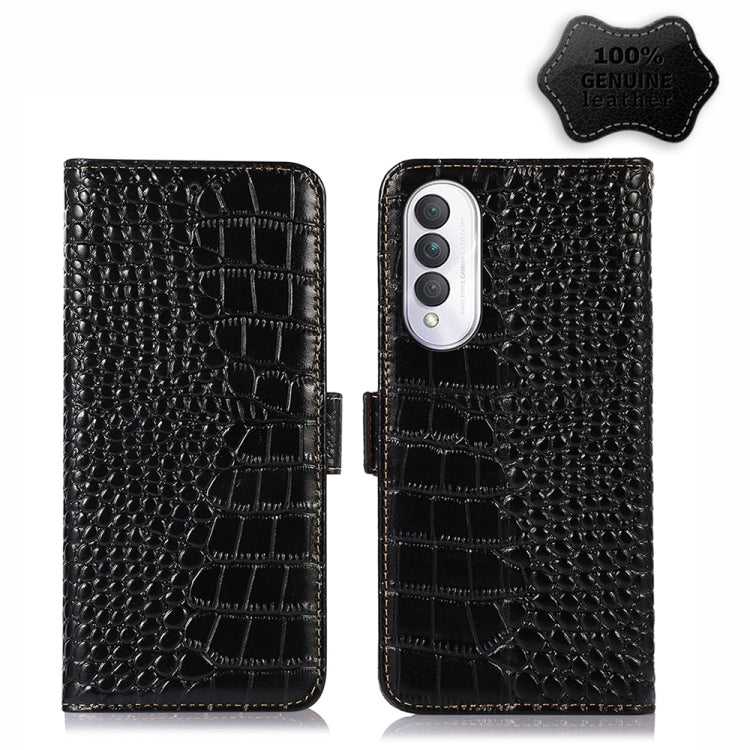 For Honor X20 SE Crocodile Top Layer Cowhide Leather Phone Case(Black) Eurekaonline
