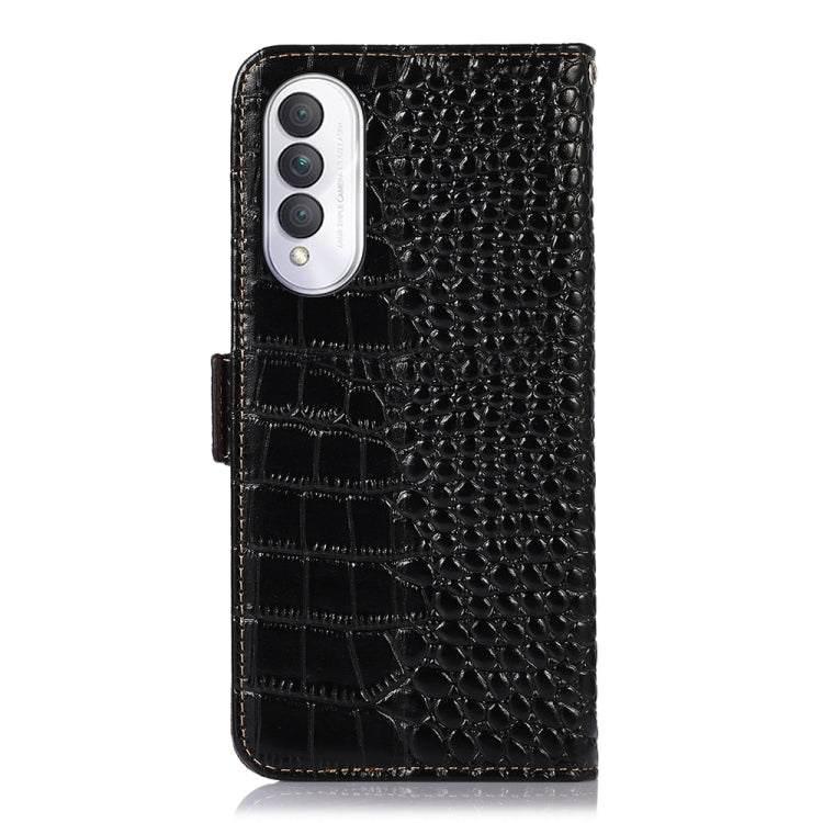 For Honor X20 SE Crocodile Top Layer Cowhide Leather Phone Case(Black) Eurekaonline