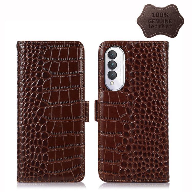 For Honor X20 SE Crocodile Top Layer Cowhide Leather Phone Case(Brown) Eurekaonline