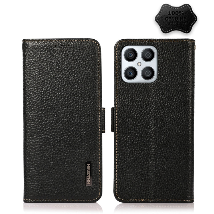 For Honor X30i / Play6T Pro / X8 KHAZNEH Side-Magnetic Litchi Genuine Leather RFID Phone Case(Black) Eurekaonline