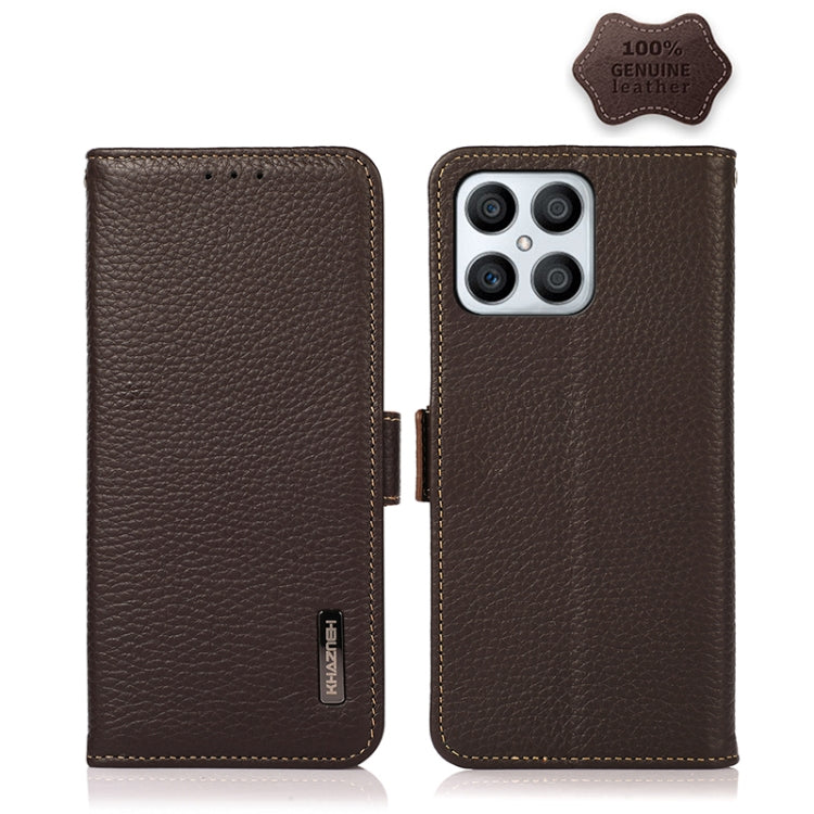 For Honor X30i / Play6T Pro / X8 KHAZNEH Side-Magnetic Litchi Genuine Leather RFID Phone Case(Brown) Eurekaonline