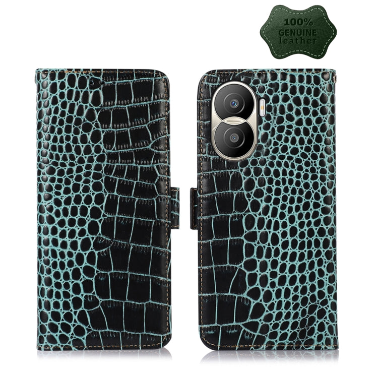 For Honor X40i Crocodile Top Layer Cowhide Leather Phone Case(Green) Eurekaonline