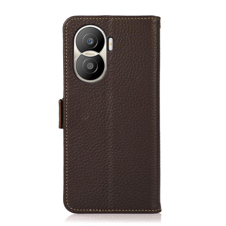 For Honor X40i KHAZNEH Side-Magnetic Litchi Texture Genuine Leather RFID Phone Case(Brown) Eurekaonline