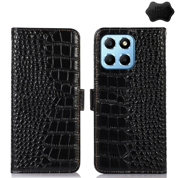 For Honor X8 5G Crocodile Top Layer Cowhide Leather Phone Case(Black) Eurekaonline