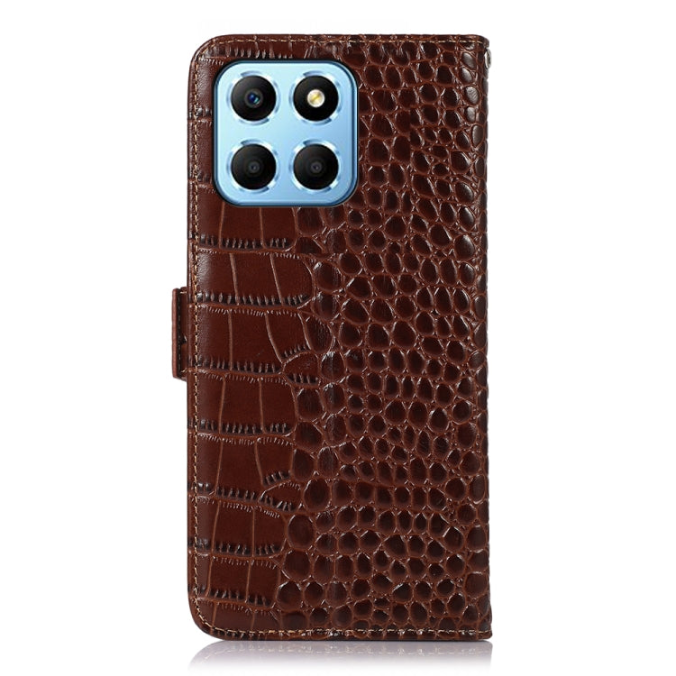 For Honor X8 5G Crocodile Top Layer Cowhide Leather Phone Case(Brown) Eurekaonline
