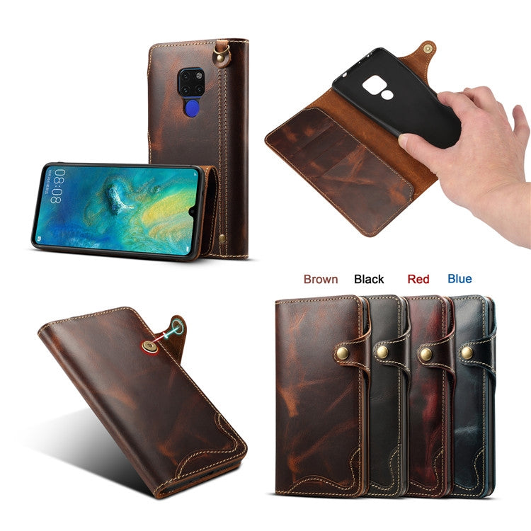 For Huawei Mate 20 Denior Oil Wax Cowhide Magnetic Button Horizontal Flip Leather Case with Card Slots & Wallet(Black) Eurekaonline