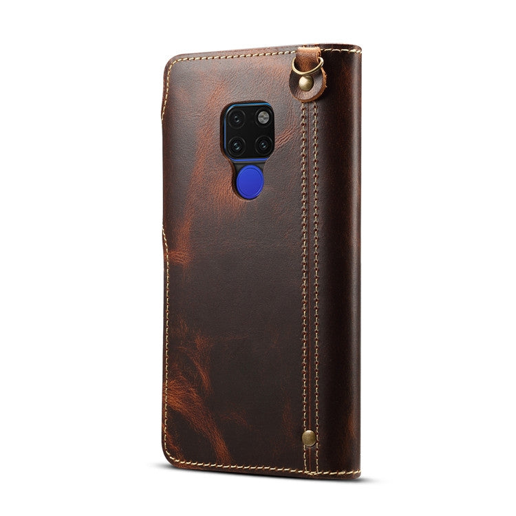 For Huawei Mate 20 Denior Oil Wax Cowhide Magnetic Button Horizontal Flip Leather Case with Card Slots & Wallet(Brown) Eurekaonline