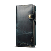 For Huawei Mate 20 Denior Oil Wax Cowhide Magnetic Button Horizontal Flip Leather Case with Card Slots & Wallet(Dark Blue) Eurekaonline