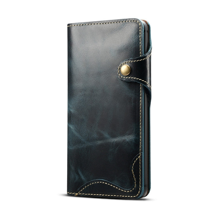 For Huawei Mate 20 Denior Oil Wax Cowhide Magnetic Button Horizontal Flip Leather Case with Card Slots & Wallet(Dark Blue) Eurekaonline