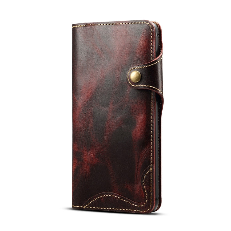 For Huawei Mate 20 Denior Oil Wax Cowhide Magnetic Button Horizontal Flip Leather Case with Card Slots & Wallet(Dark Red) Eurekaonline