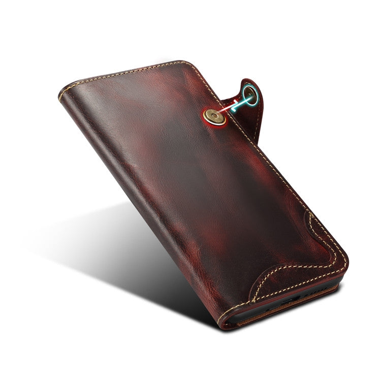 For Huawei Mate 20 Denior Oil Wax Cowhide Magnetic Button Horizontal Flip Leather Case with Card Slots & Wallet(Dark Red) Eurekaonline