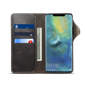 For Huawei Mate 20 Pro Denior Oil Wax Cowhide Magnetic Button Horizontal Flip Leather Case with Card Slots & Wallet(Black) Eurekaonline